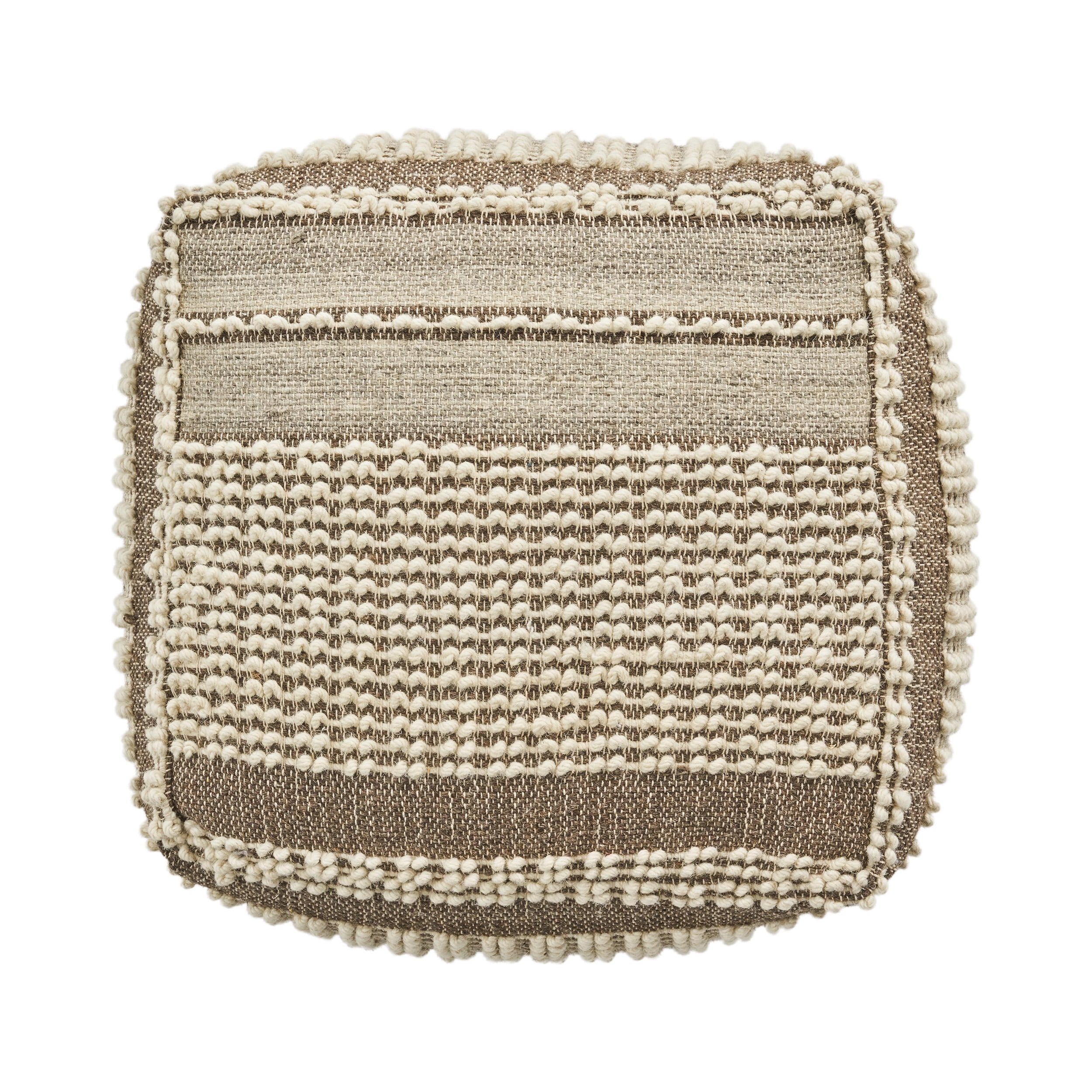 Noble House Lorelei Boho Wool and Cotton Large Ottoman Pouf, Gray and White