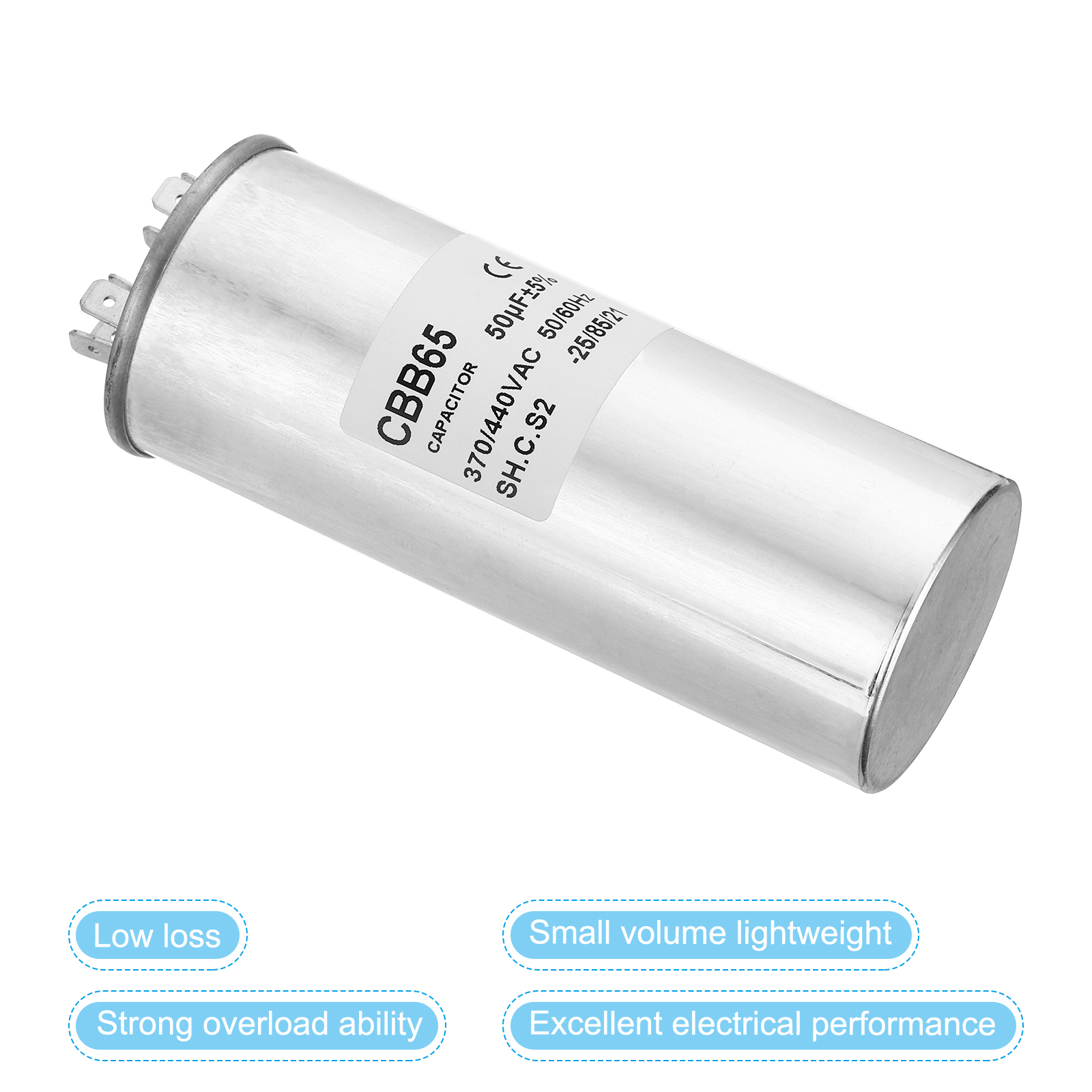 Uxcell CBB65 50uF Run Capacitor,50mfd 1Pcs AC 370/440V Aluminum Case with 2 Terminal