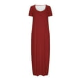 thumbnail image 5 of NXMZXB Plus Size Maxi Dresses for Curvy Women Loose Fit Casual Summer Short Sleeve Crewneck Long T-Shirts Dress Elegant Flowy Beach Sundress with Pockets A-Wine L, 5 of 7