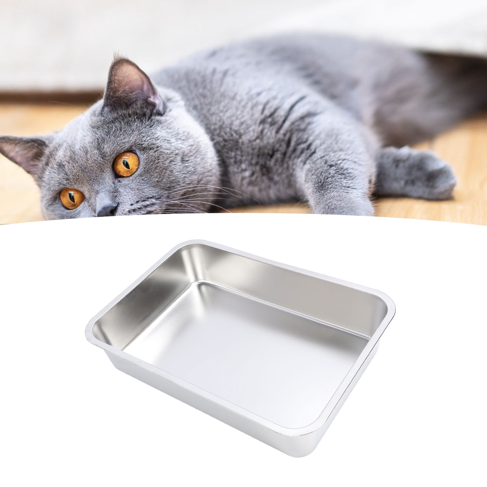 Rupoun Large Stainless Steel Open Cat Litter Box with High Sides Heavy Duty Metal Litter Pan 19.68 x 13.78 x 3.94 inches / 50x35x10 cm