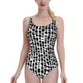 thumbnail image 1 of Abstract Black And White Block Box Pattern One Piece Swimsuit Women Ruffle Monokini Shoulder Swimsuit Bathing Suit Swim Wear, 1 of 5