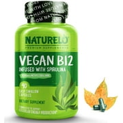 NATURELO Vegan B12 - Methyl B12 With Organic Spirulina - High Potency Vitamin B12 1000 mcg Methylcobalamin - Supports Healthy Mood, Energy, Heart & Eye Health - 90 Capsules
