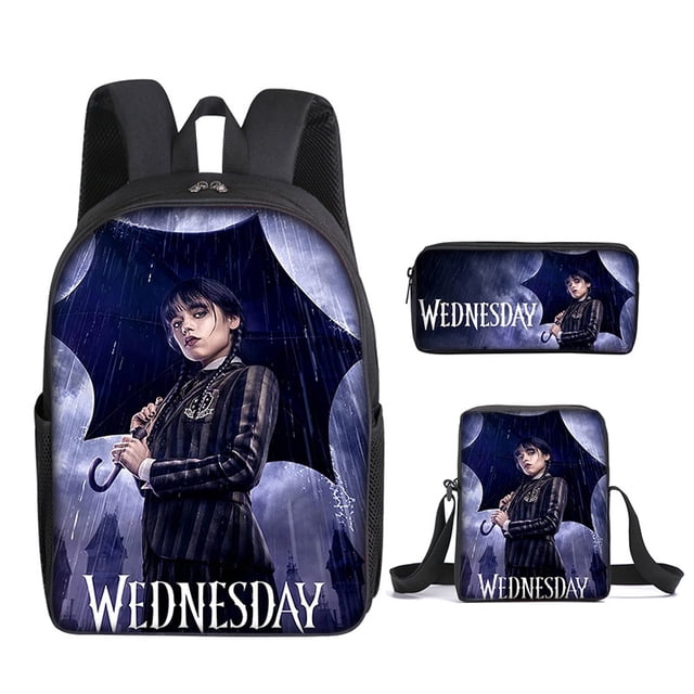 2023 Nuevo Miércoles Addams Mochila De Escuela Primaria Bolsa De Mensajero Bolígrafo Conjunto De Tres Piezas DIY