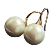 SPFTEM Grandmother Woman Girl Fine 14K Gold Large Pearl Drop Hoop Earrings Fashion Earrings