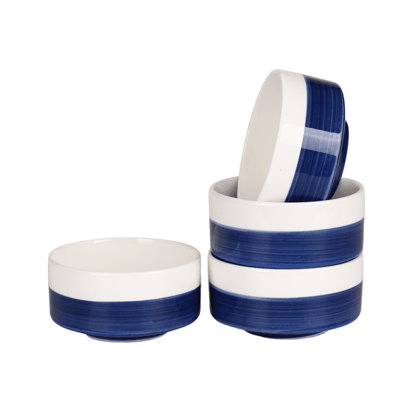 White Blue Ceramic Cereal Soup Ramen Bowls, Microwave Dishwasher Safe, Set of 4, 10 oz