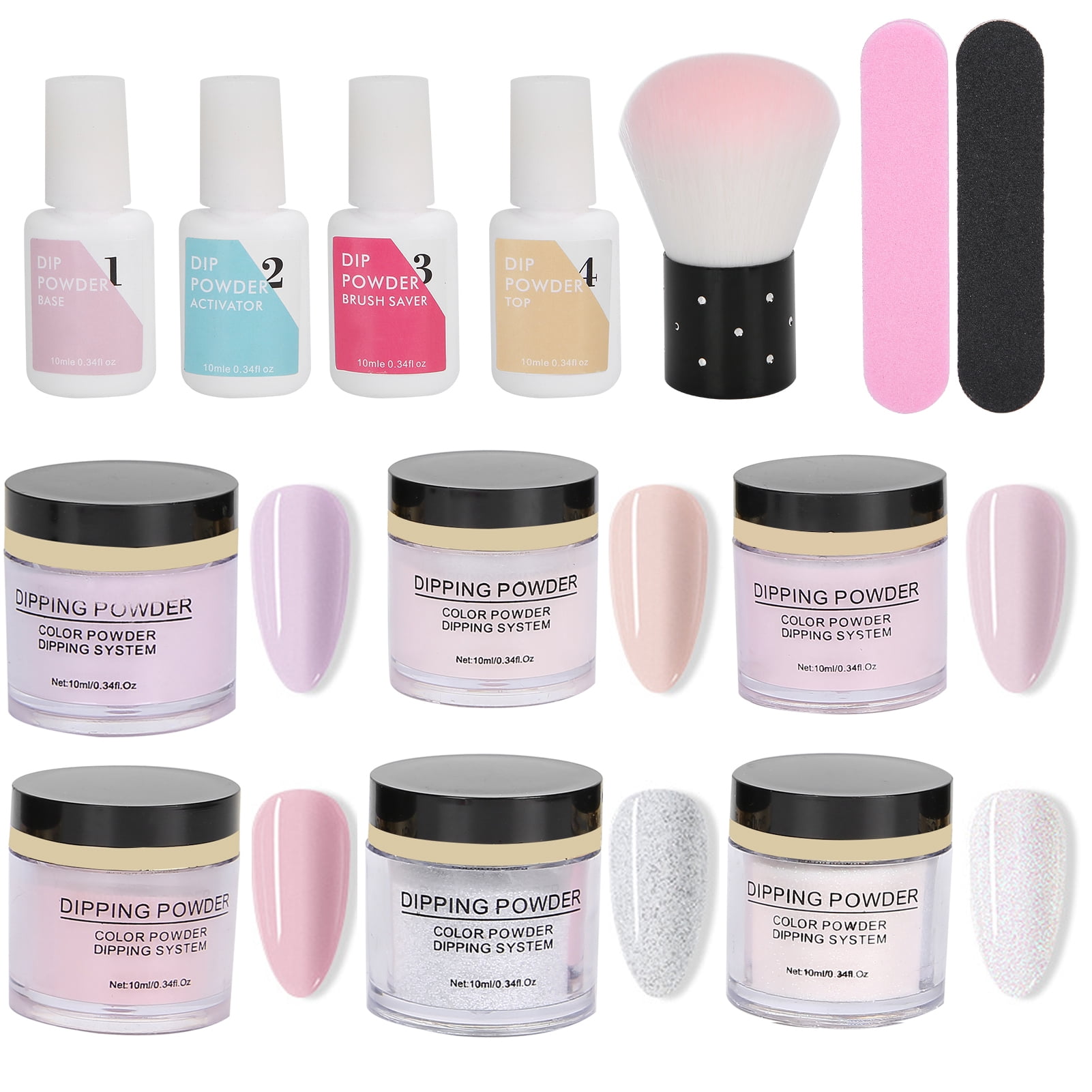 Rupoun 8-Piece Nail Dipping Powder Set, Base Coat Top Coat Dust Brush Manicure Tool Kit K1214 (7.48 inches / 19 cm)
