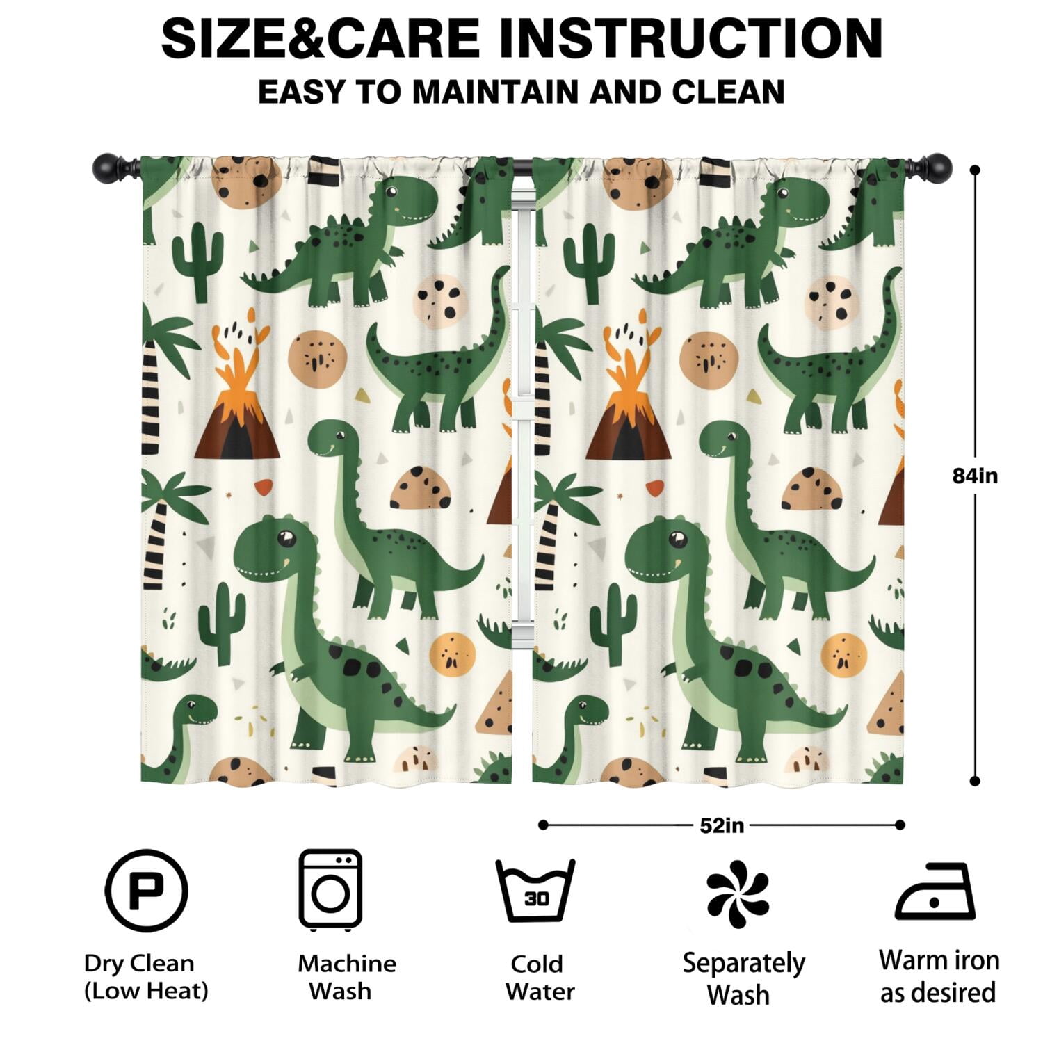 Blackout Kids Curtains,Cute Dinosaur Pattern Childrens Insulated Curtains Set Of 2,Bedroom Essentials,Toddler Room Decor 52x84in(132x213cm)