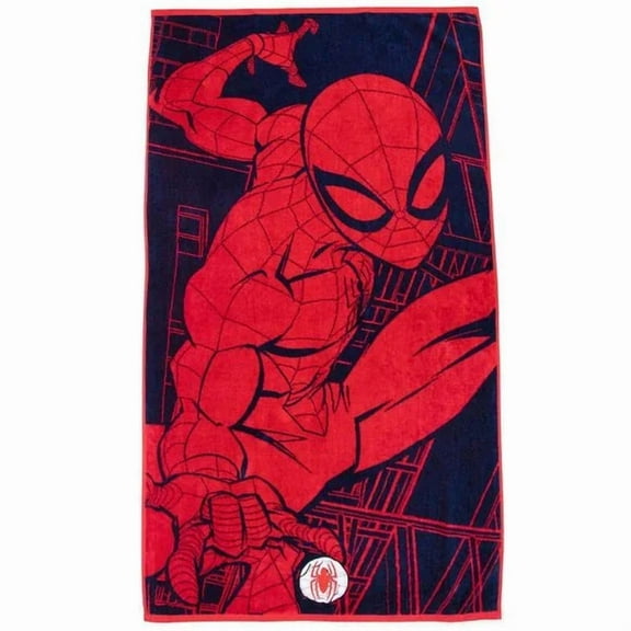 Disney Beach Towel With Embroidered Spiderman (100% Cotton, Size: 34” x 63”)