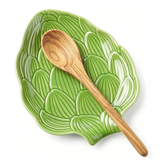 Cute Green Ceramic Spoon Rest, Keeps Counters Clean, for Stove Top and Kitchen Counter, Decorative Leaf Spoon Holder, Kitchen Decor Gift