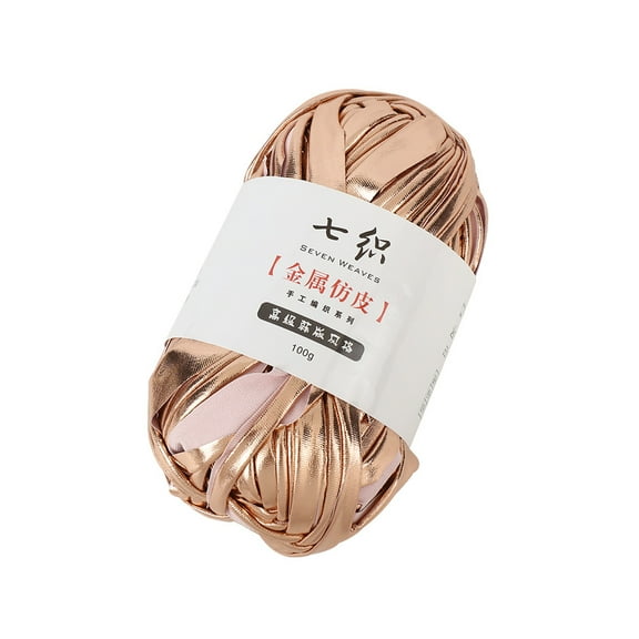 Zhuge 54.6 Yards 100g Shiny Metallic T-Shirt Yarn, Fabric Cloth Yarn for Crocheting, Knitting, Handmade Bag & Rug Weaving DIY Projects, Rose gold