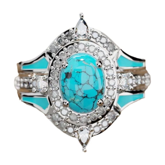 PULABO 3pcs/set 925 Sterling Silver Natural Turquoise Moonstone Rings for Women Ring Vintage Elegant Jewelry With White Gift Box