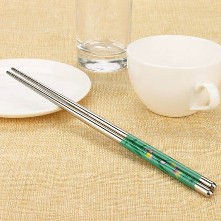 

XINKAIRUN 1Pair Length White Flower Pattern Stainless Steel Chopsticks Pair New (Buy 2 Get 3) Silver