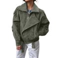 thumbnail image 2 of Women's Suede Lapel Motorcycle Jacket, Batwing Sleeve Short Style Coat, Ribbed Trim Belted Outerwear, Casual Zippered Jacket with Pockets, Spring Streetwear Fashion, Oversized Comfort Top Army Green, 2 of 8