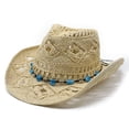 thumbnail image 2 of sususu Straw Cowboy Hat for Women with Shapeable Wide Brim Sun Beach Western Cowgirl Hats Beige, 2 of 4