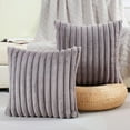 thumbnail image 1 of SURJDE Grey Striped Decorative Throw Pillow Covers 16x16 Inch Set of 2,Square Fall Decorations Couch Pillow Case,Soft Cozy Faux Rabbit & Velvet Back,Modern Home Decor for Bed, 1 of 6