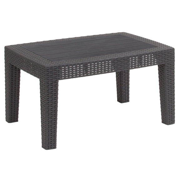 Afuera Living Wicker Plank Top Patio Coffee Table in Dark Gray