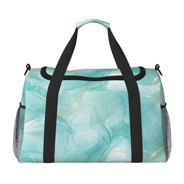Fotbe Blue Marble Bolsa de Viaje con Estampado, Bolsa de Fin de Semana para Mujer con Compartimento para Zapatos, Bolsa de Gimnasio con Bolsillo Húmedo