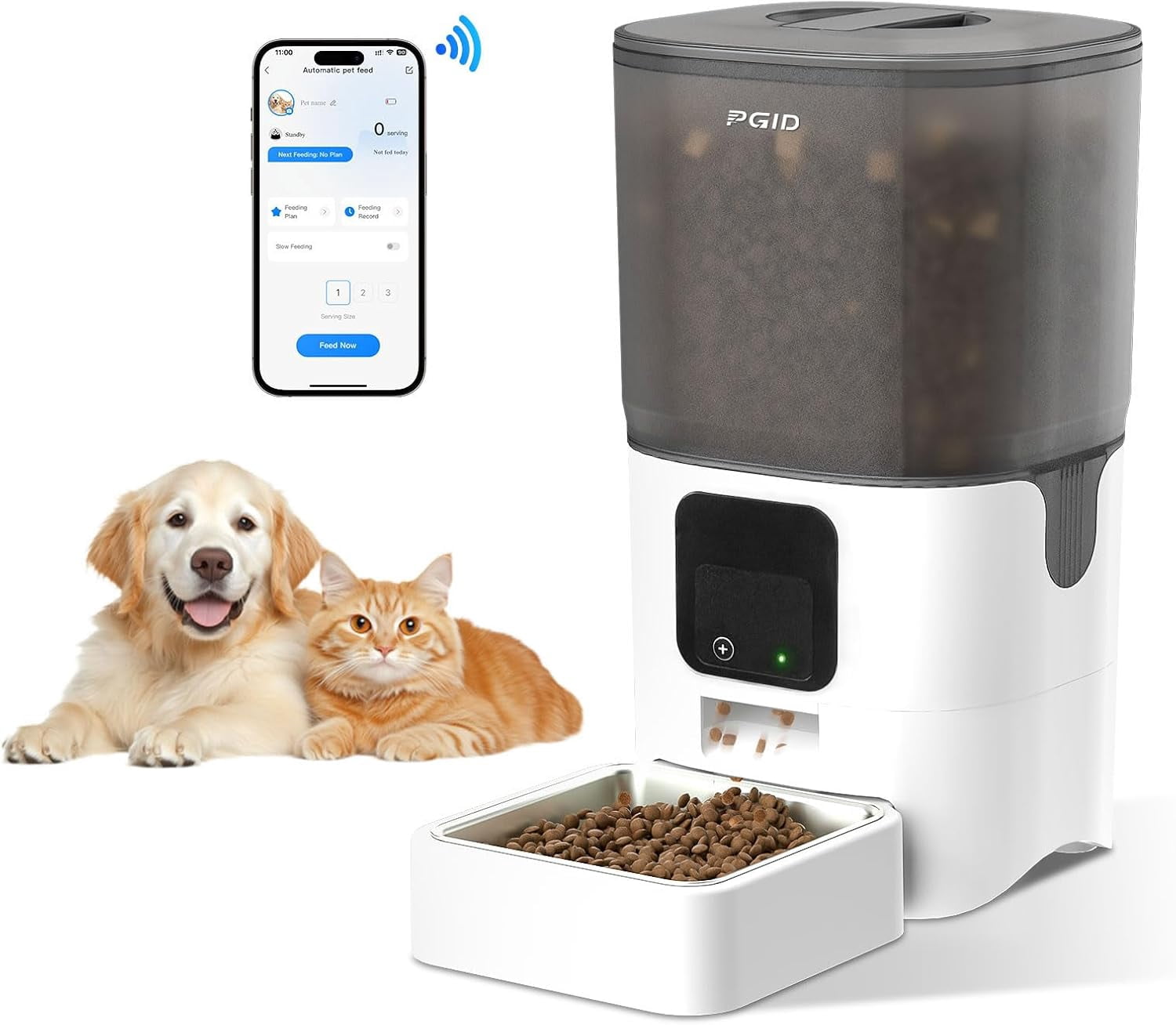 Automatic Cat Feeder 6L WiFi Smart Pet Food Dispenser with App Control, Alexa Compatible Timed Dog and Cat Feeder for Dry Food, 2.4G Remote Feeding with Voice Recording and Dual Power Supply