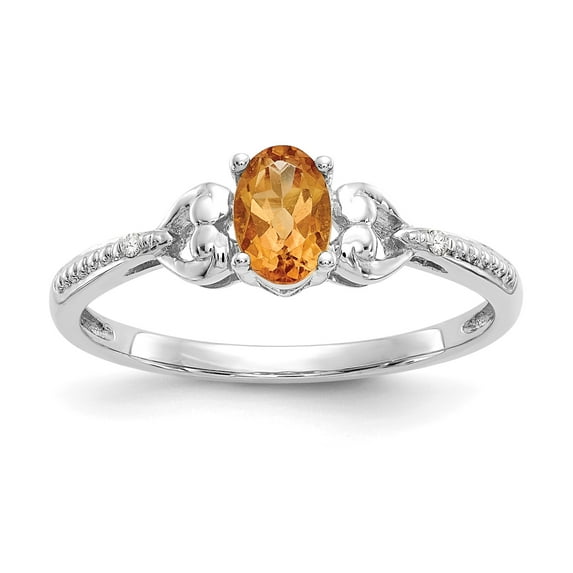 10k White Gold Citrine Diamond Ring - Size 7
