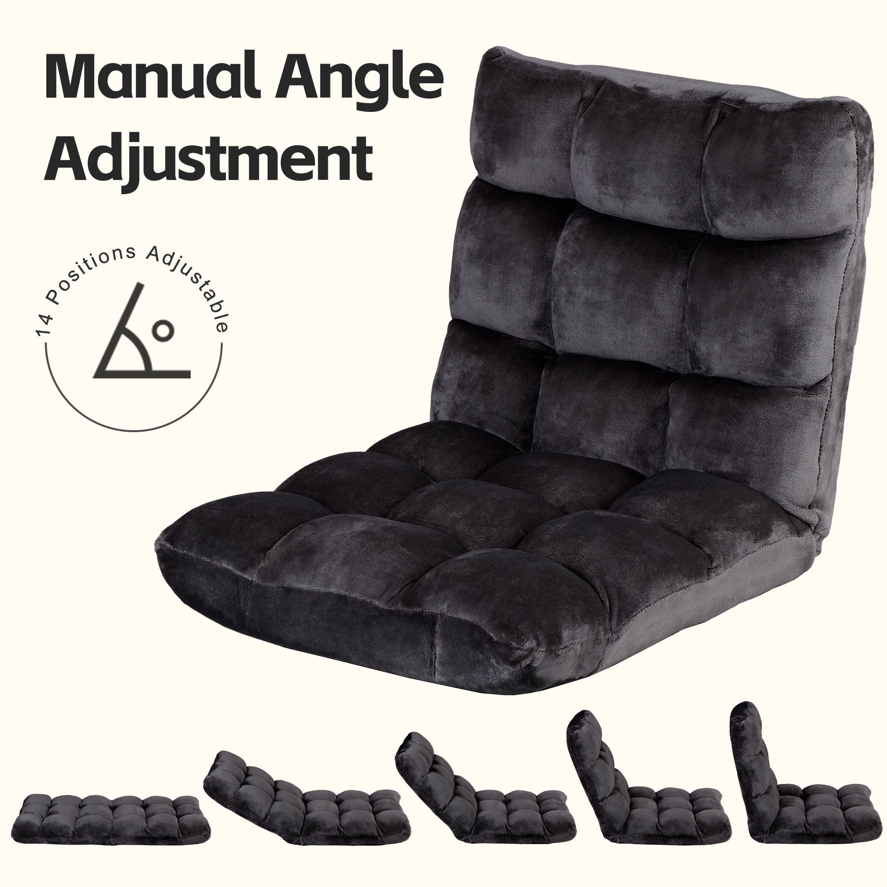 HomGarden 14-Position Adjustable Floor Chair Padded Folding Gaming Sofa Chair Black