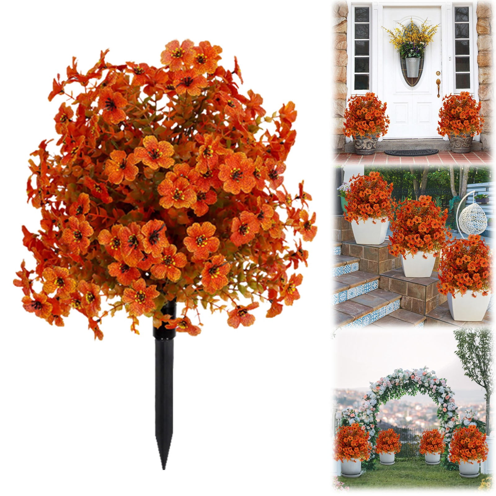 BNNG Artificial Topiary Ball Tree with Flower for Outdoor, Fall Fake Shrubs Bushes with Ground Spikes, UV Resistant Faux Boxwoods Plants for Garden Porch Patio Decor, 20 inches