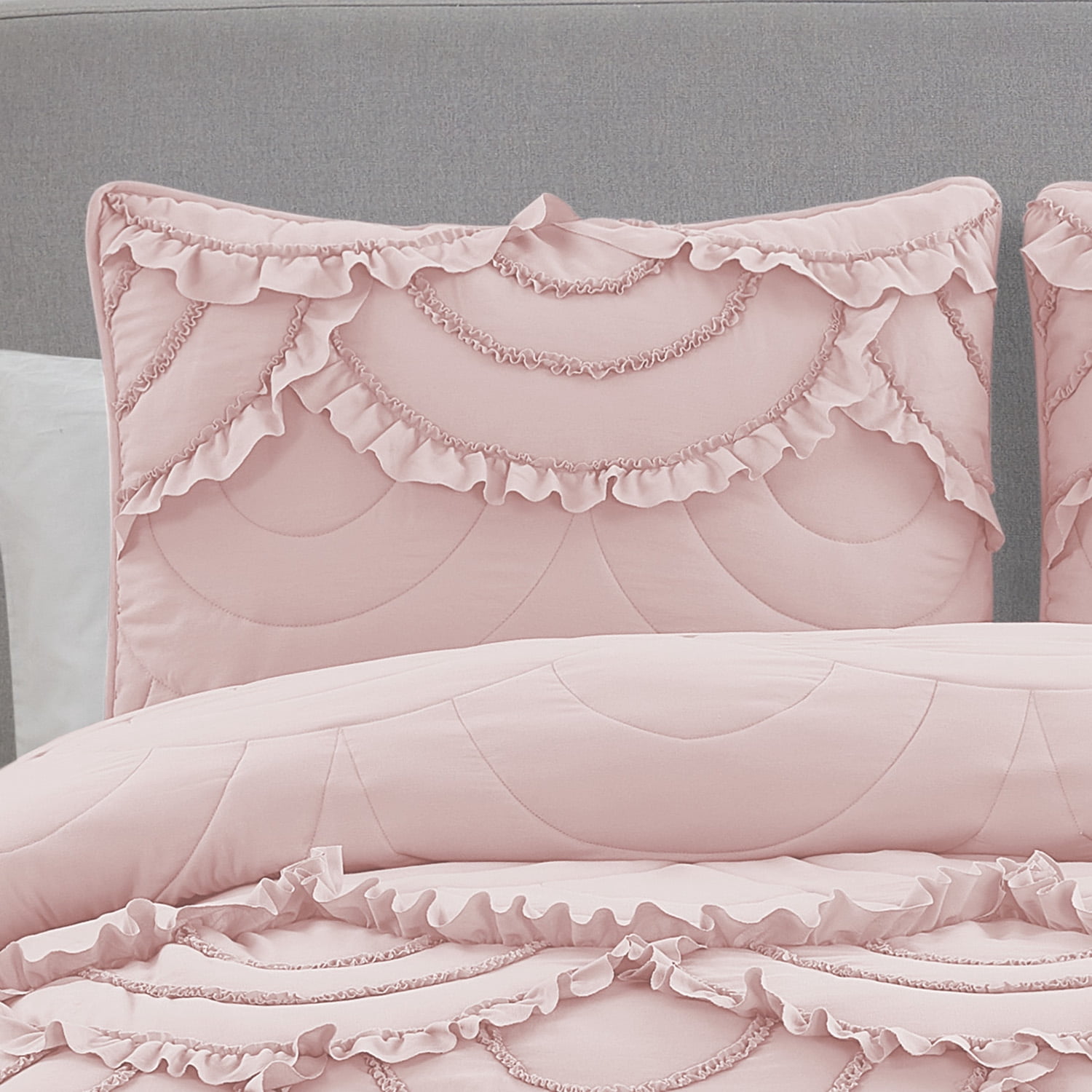 Design Studio Scallop Ruffle Blush Pink 3-Piece Garment Washed Soft Solid Quilt Set - Full/Queen