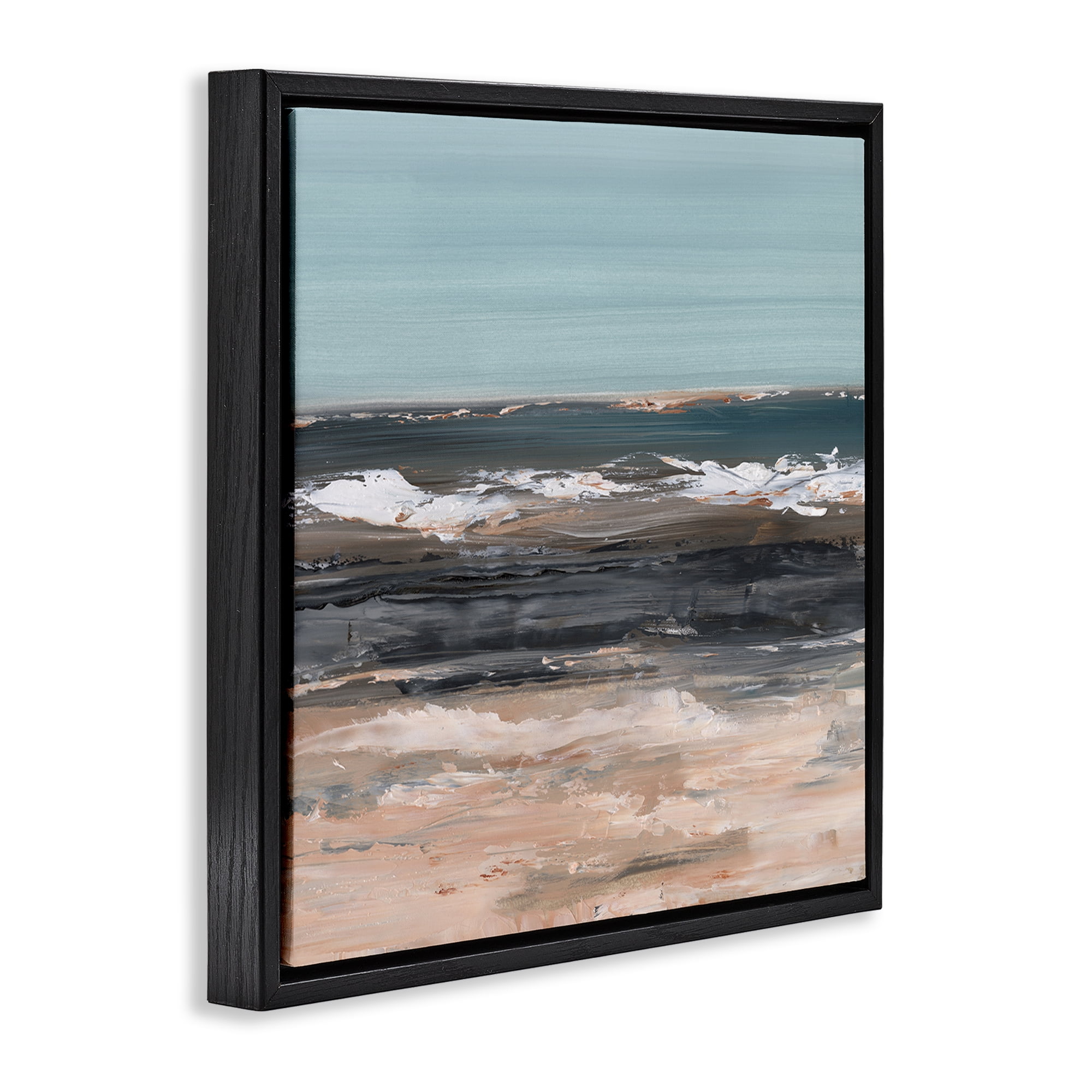 Stupell Industries Gloomy Traditional Beach Landscape & Nature Painting Black Floater Framed Canvas Art Print Wall Art, 25 x 25