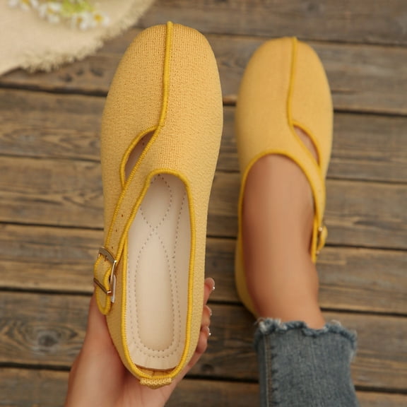 Samdudou Dress Shoes for Women Closed Toe Round Front Slip On Flats Unique Asymmetrical Buckle Strap Woven Textured Fabric Minimalist Aesthetic Everyday Footwear