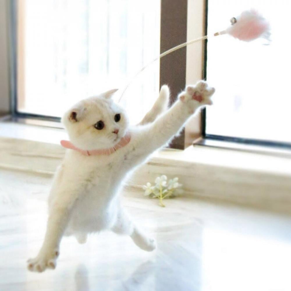 Yellow Interactive Cat Toy DR CATCH Cat Toys Feet Funny Cat Wand Toy with A Pair of Cat Toys and 5 Feather Heads 