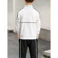 thumbnail image 4 of Vxuxlje Boys Workout Running Athletic Tracksuit Zipper Pullover Sweatshirt with Sweatpants 2 Pcs Set White 160, 4 of 5