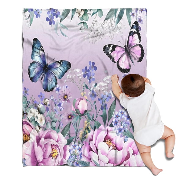 Purple Butterfly Flower Butterfly Pattern Blanket,Comfortable Soft Flannel Throw Blanket,All Season,Warm Lightweight Blankets for Sofa Bed Couch Living Room Chair,30"x40"