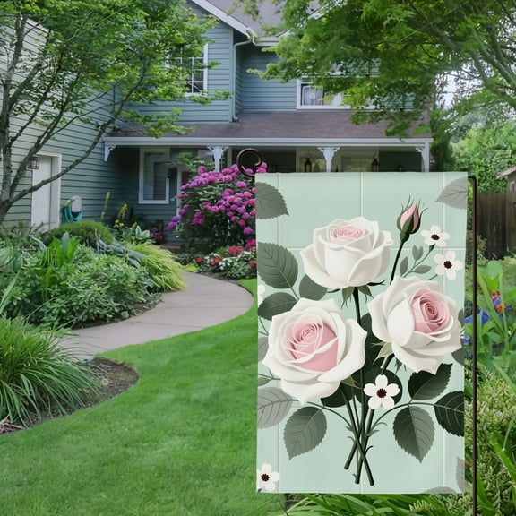 Spring Summer Garden Flag Double Sided Floral Green Grey Welcome Yard House Outside Outdoor Decoration,12*18 inch