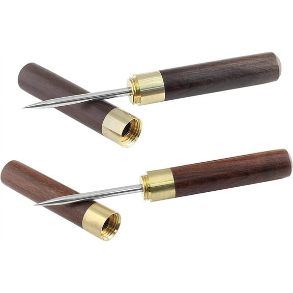 2 Pcs Ice Picks, Stainless Steel Ice Crusher Portable Ice Tool with Wood Handle & Safety Cover, for Kitchen, Bar, Bartender, Restaurant, (6.8" 9", Black)