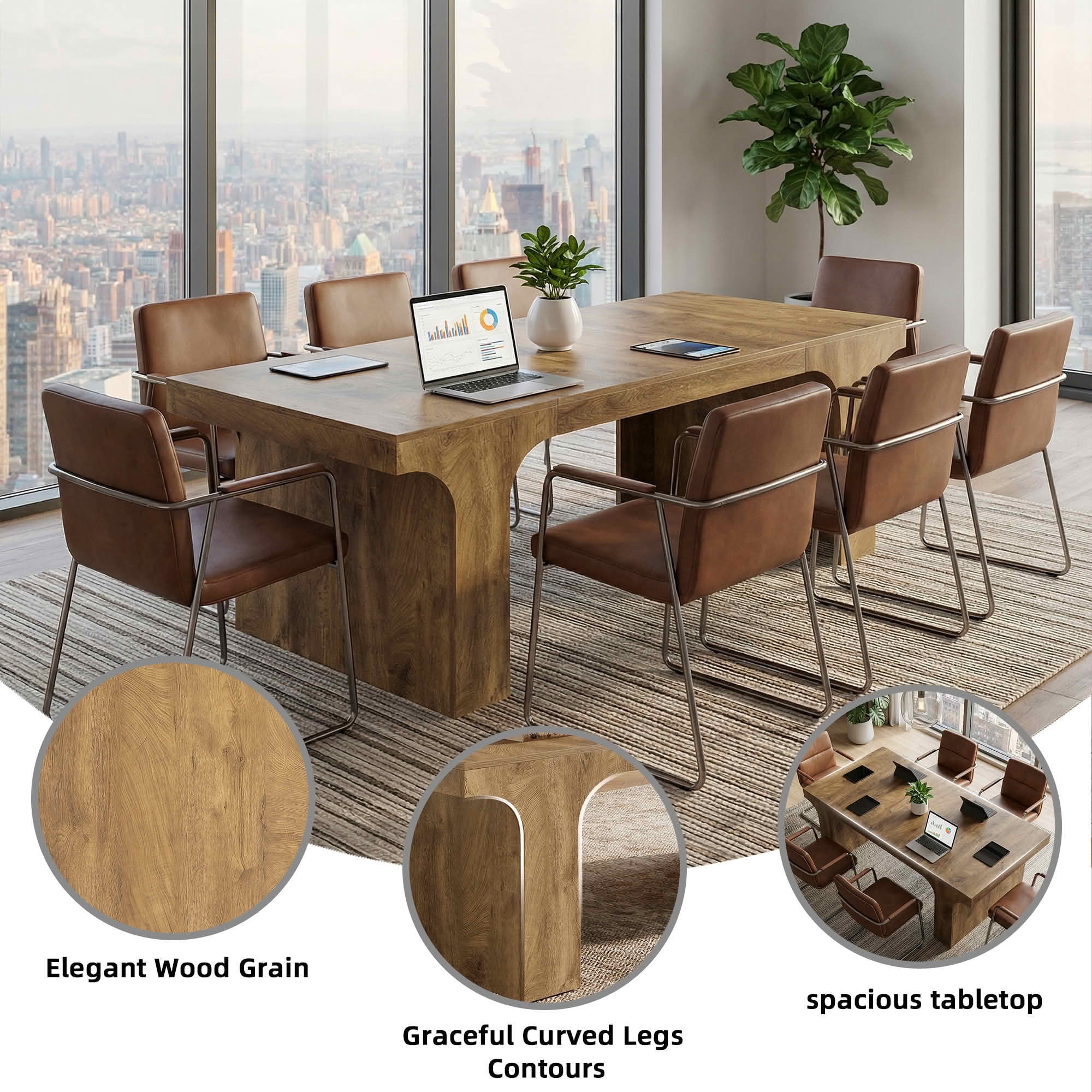 MAYEERTY 70.87 Inch Farmhouse Rectangular Dining Table, Large Kitchen Dinner Table with Sled Style Metal Legs for 6 to 8 People
