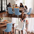 thumbnail image 4 of EHANCIS Modern Tufted PU Leather & Velvet Upholstered Dining Chairs, Set of 2, Kitchen Side Chairs with Nailhead Trim & Solid Wood Legs, White/Blue, 4 of 8