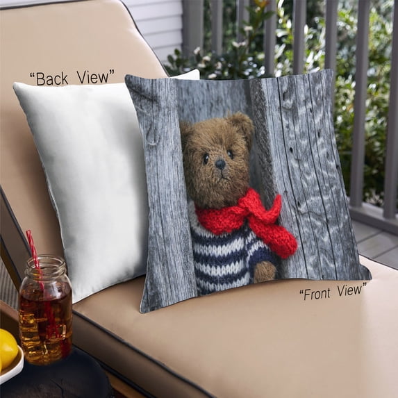 Ahgly Company Games Teddy Bear Outdoor Throw Pillow, 18 inch by 18 inch