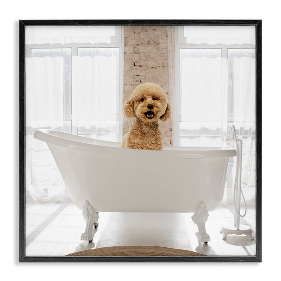 Stupell Industries Contemporary Happy Puppy in Bathtub Black Framed Giclee Art, 12 x 12, by CAD Designs