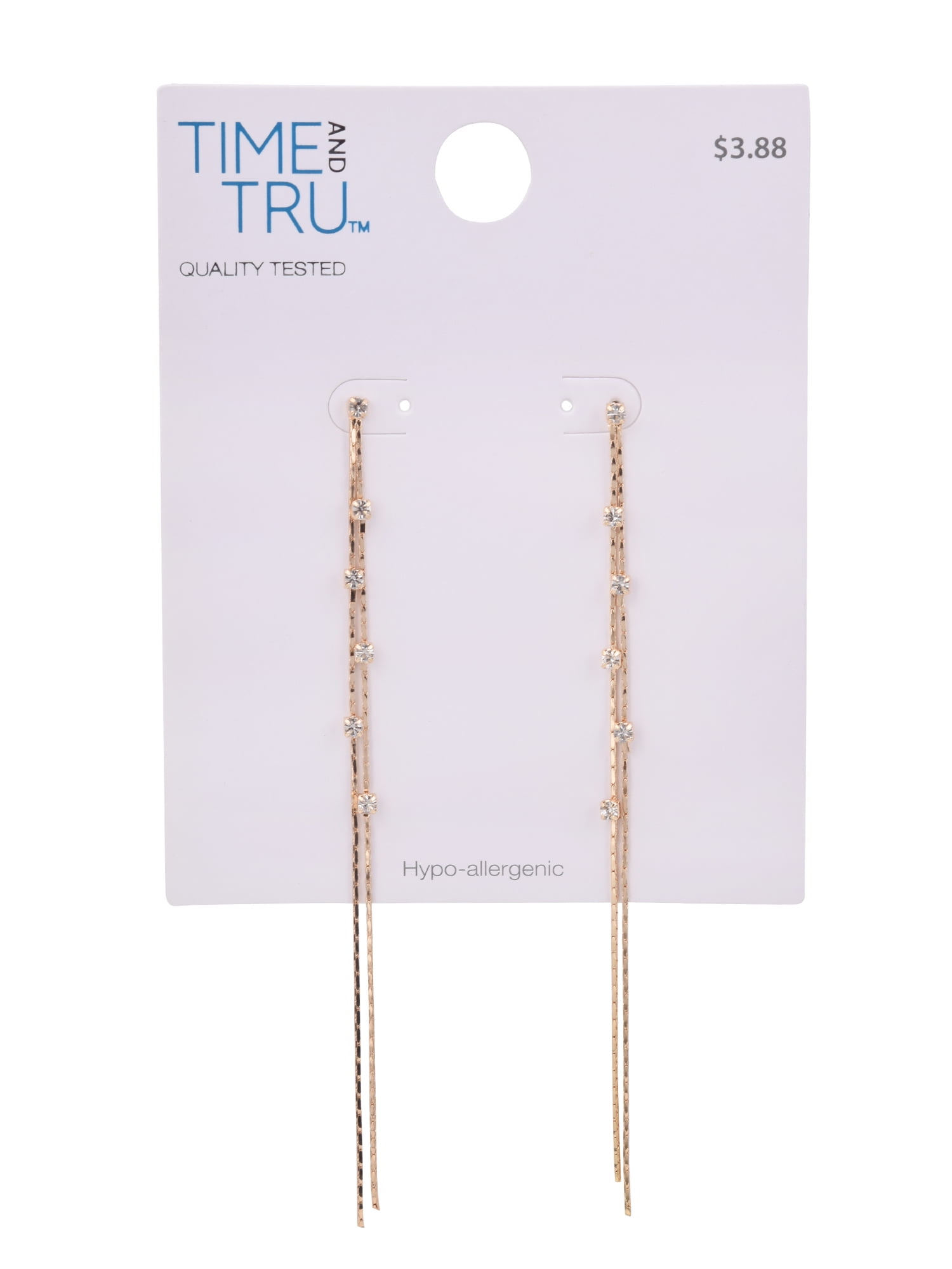 Time and Tru Adult Women's Gold Tone Double Chain Drop Crystal Metal Earring