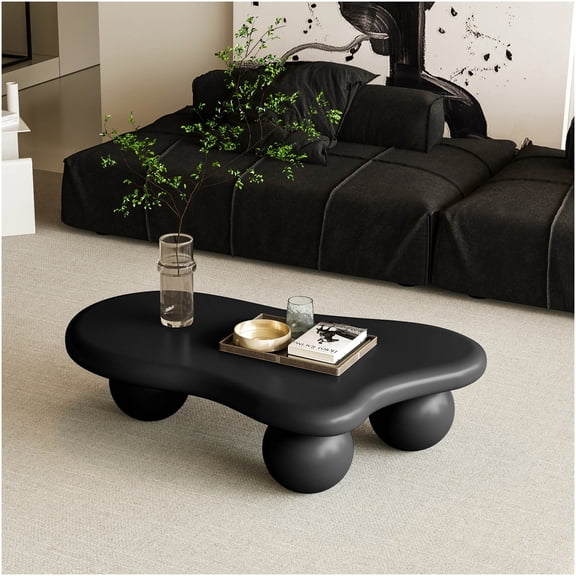 Black Modern Cloud Coffee Table with Ball Legs for Living Room, Accent Table