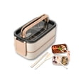 thumbnail image 1 of Fiambrera, Aislamiento Caja de Almuerzo de Fugas de 1400 ml, Topper para Lunch de Acero Inoxidable 304, Lonchera con Toppers de Doble Capa con Asa, Cubiertos, 3 Compartimentos,Para Microondas (Caqui), 1 of 4
