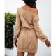 thumbnail image 4 of Vestido De Suéter Corto Con Lazo En La Cintura, Ajuste Holgado, Informal, Transpirable, Con Hombros Descubiertos, Vestido De Sudadera, Cuello Barco, Elástico Para Vacaciones ANGGREK Otros, 4 of 6