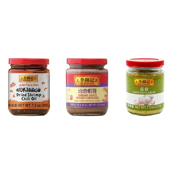 NineChef Brand Spoon Plus 3 Pack Lee Kum Kee Cooking Sauce, 3 Flavors(Dried Shrimp Chili Oil,Finely Shrimp,Minced Garlic Sauce)
