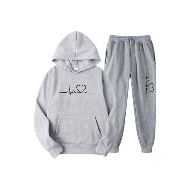 Innerwin Sweatsuits Long Sleeve Ladies Two Piece Outfit Sports Hoodies Beam Foot Tracksuit Sets Gray 2XL