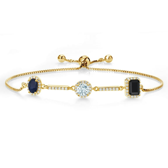 Gem Stone King 1.62 Ct Blue Sapphire Sky Blue Aquamarine 18K Yellow Gold Plated Silver Bracelet for Women