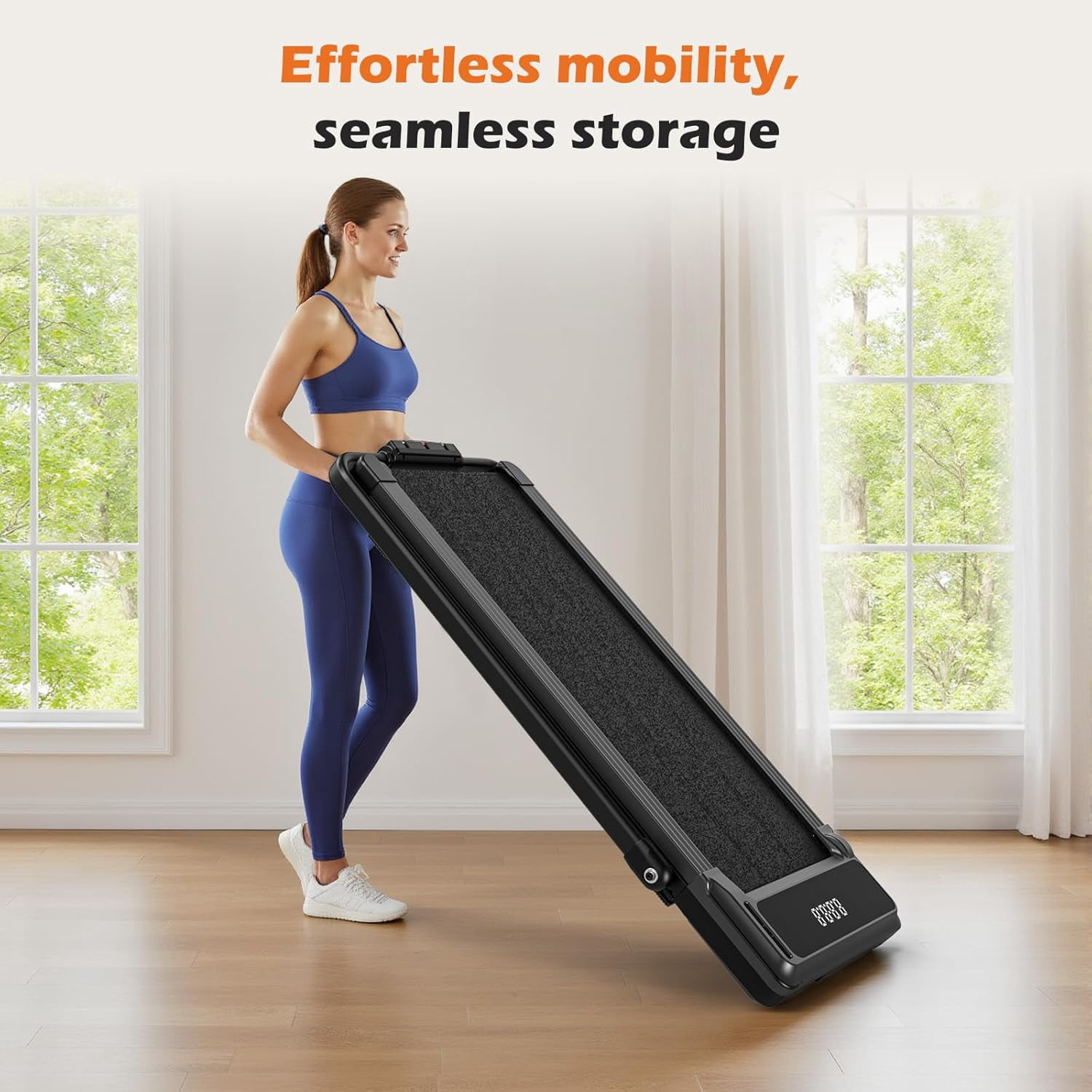 Walking Pad, Treadmill with Handle for Home Office, 1.75HP Portable Under Desk Treadmill,Remote Control, Led Display,Black