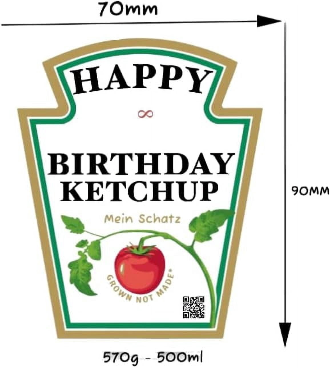 Custom Text Happy Birthday Ketchup Bottle Labels, Set of 2, 500ml/570g, Party Favor