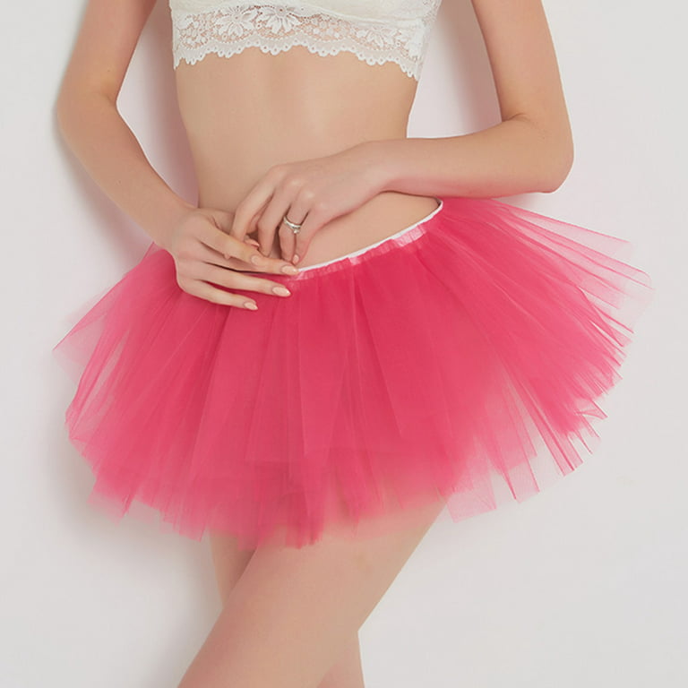 Kcocoo Womens High Quality Pleated Gauze Short Skirt Adult Tutu Dancing  Skirt Polyester Hot Pink