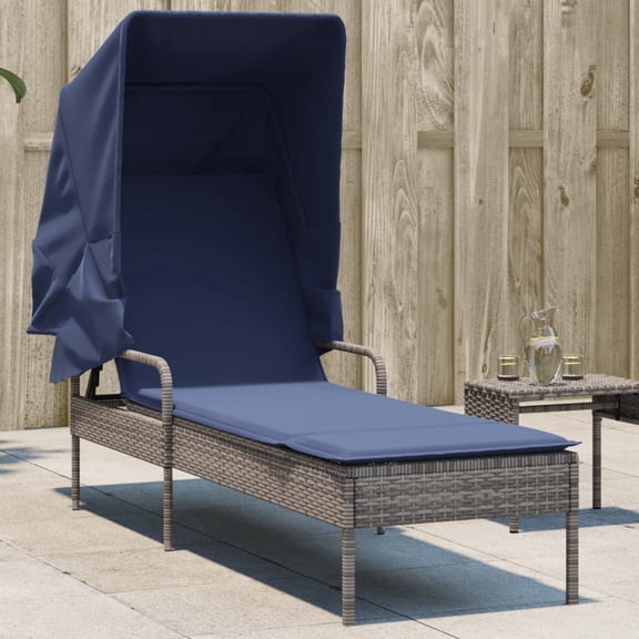 vidaXL Sun Lounger with Canopy Gray Poly Rattan