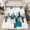thumbnail image 2 of jejeloiu Vintage Abstract Geometric Full Size Sheets,Gray Cyan Graffiti Bed Sheets For Men Women 4pcs, 2 of 7