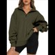 thumbnail image 1 of Sudadera de Entrenamiento de con Media Cremallera para Mujer, de Gran Tamaño, de Larga, Color Liso, con Hombros Caídos. Verde S, 1 of 5
